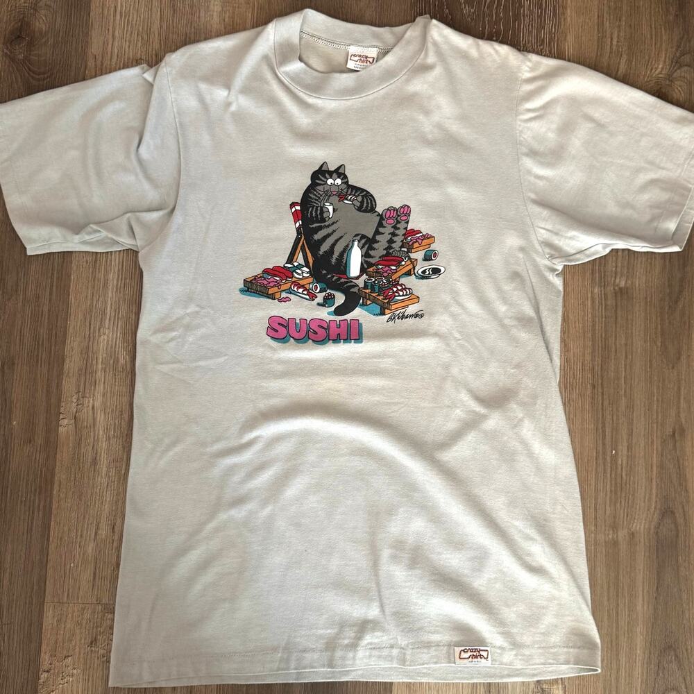Vintage Crazy Shirts B Kliban Cat "Sushi" t-size size Medium light gray